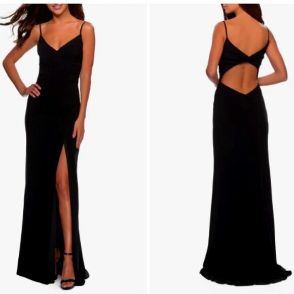 NWT LA FEMME Ruched Jersey Trumpet Gown Black SZ 6 MSRP $300